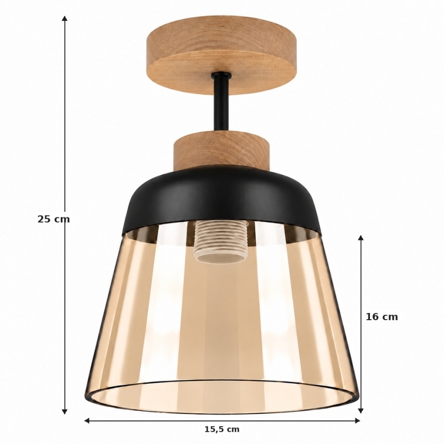 BRILAGI - LED Přisazený lustr RETRO GLASS 1xE27/60W/230V pr. 15,5 cm dub/kouřová béžová