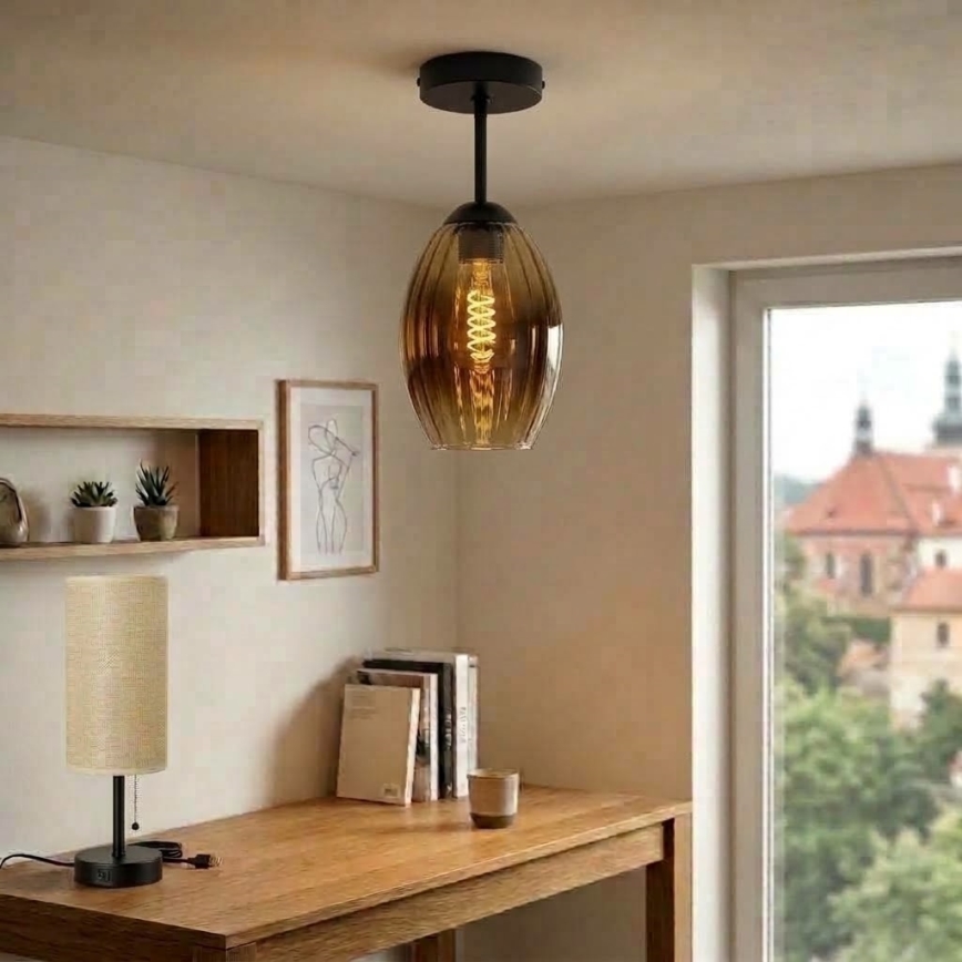 BRILAGI - LED Přisazený lustr RETRO GLASS 1xE27/60W/230V pr. 17 cm černá/kouřová béžová