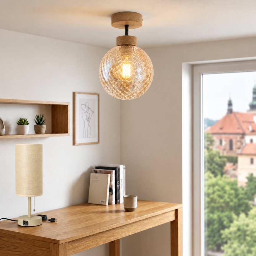 BRILAGI - LED Přisazený lustr RETRO GLASS 1xE27/60W/230V pr. 17 cm dub/kouřová béžová