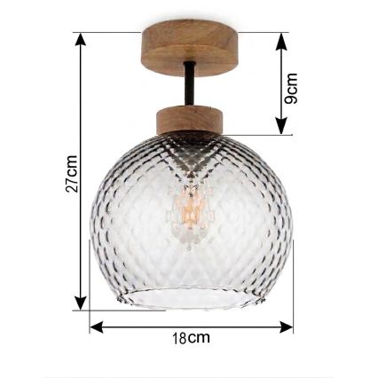 BRILAGI - LED Přisazený lustr RETRO GLASS 1xE27/60W/230V pr. 18 cm dub/kouřová šedá