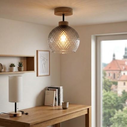 BRILAGI - LED Přisazený lustr RETRO GLASS 1xE27/60W/230V pr. 25 cm dub/kouřová šedá