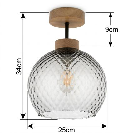 BRILAGI - LED Přisazený lustr RETRO GLASS 1xE27/60W/230V pr. 25 cm dub/kouřová šedá