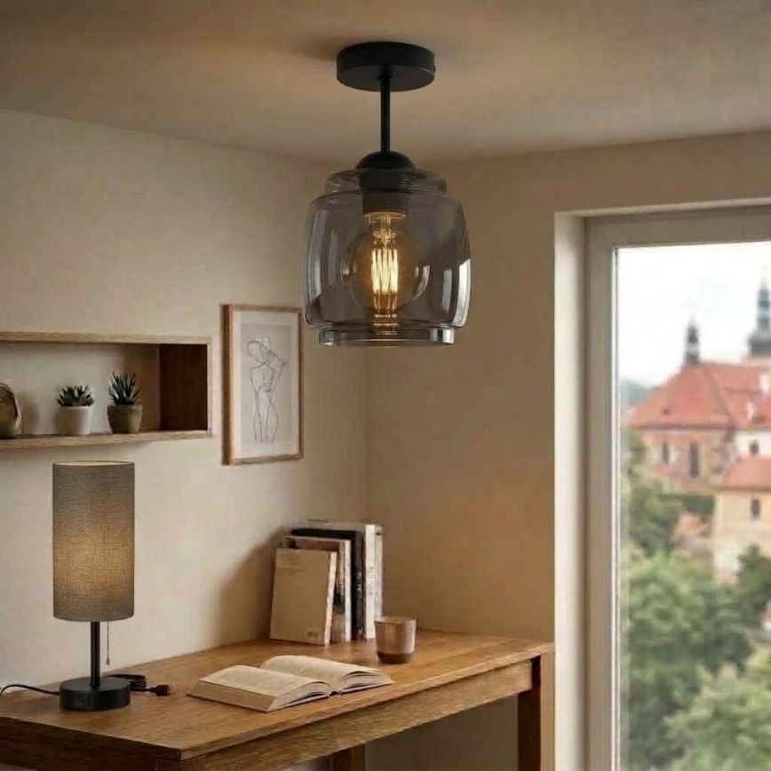 BRILAGI - LED Přisazený lustr RETRO GLASS 1xE27/60W/230V pr. 26 cm černá/kouřová šedá