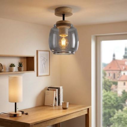 BRILAGI - LED Přisazený lustr RETRO GLASS 1xE27/60W/230V pr. 26 cm dub/kouřová šedá