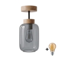 BRILAGI - LED Přisazený lustr RETRO GLASS 1xE27/60W/230V pr. 14 cm dub/kouřová šedá