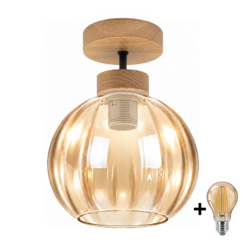 BRILAGI - LED Přisazený lustr RETRO GLASS 1xE27/60W/230V pr. 18 cm dub/kouřová béžová