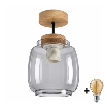 BRILAGI - LED Přisazený lustr RETRO GLASS 1xE27/60W/230V pr. 26 cm dub/kouřová šedá