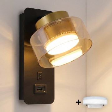 Brilagi - LED RGB+CCT Stmívatelná nástěnná lampa s USB portem AURA LUX 1xGX53/14W/230V 2700-6500K Wi-Fi Tuya černá/zlatá