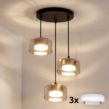 Brilagi - LED RGB+CCT Stmívatelný lustr na lanku AURA LUX 3xGX53/14W/230V 2700-6500K Wi-Fi Tuya černá/zlatá