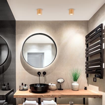 Brilagi - LED RGBW Stmívatelné koupelnové svítidlo MIA 1xGU10/30W/230V 2700-6500K Wi-Fi 84x80 mm dekor dubu IP44