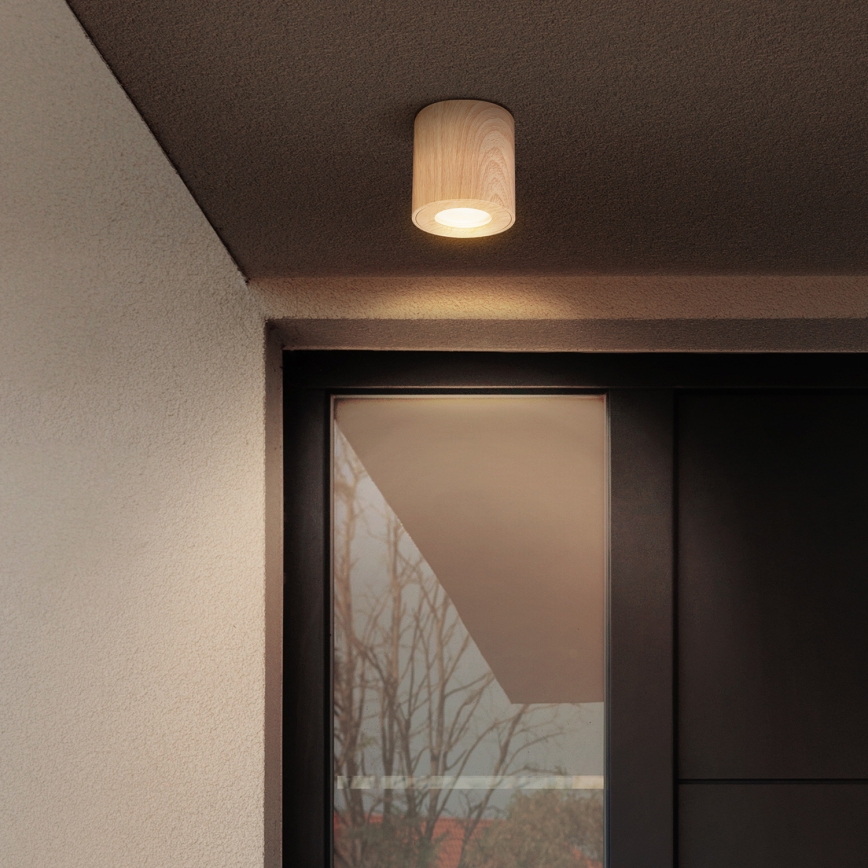 Brilagi - LED RGBW Stmívatelné koupelnové svítidlo MIA 1xGU10/6W/230V 3000K 84x80 mm dekor dubu IP44 + dálkové ovládání