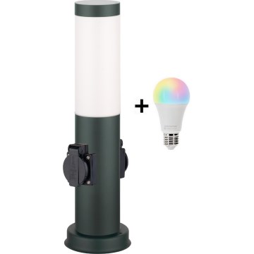 Brilagi - LED RGBW Stmívatelná venkovní lampa se 2 zásuvkami 1xE27/15W/230V 2700-6500K IP44 40 cm antracit