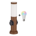 Brilagi - LED RGBW Stmívatelná venkovní lampa se 2 zásuvkami 1xE27/9W/230V 2700-6500K IP44 40 cm hnědá