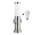 Brilagi - LED RGBW Stmívatelná venkovní lampa se 2 zásuvkami 1xE27/9W/230V 2700-6500K IP44 40 cm matný chrom