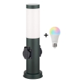 BRILAGI - LED RGBW Stmívatelná venkovní lampa se 2 zásuvkami NOVA 1xE27/12W/230V 2700-6500K IP44 40 cm antracit