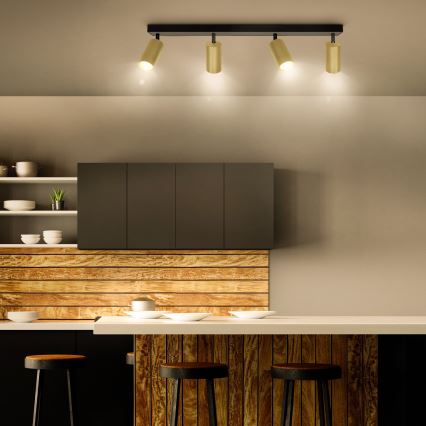 Brilagi - LED RGBW Stmívatelné bodové svítidlo SELE GOLDEN 4xGU10/6W/230V 3000K černá/zlatá + dálkové ovládání