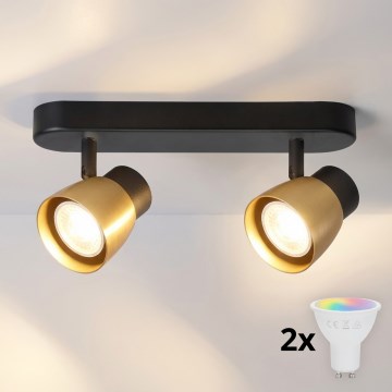 Brilagi - LED RGBW Stmívatelné bodové svítidlo NUGGET 2xGU10/4,8W/230V 3000K černá/zlatá + dálkové ovládání