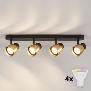 Brilagi - LED RGBW Stmívatelné bodové svítidlo NUGGET 4xGU10/4,8W/230V 3000K černá/zlatá + dálkové ovládání