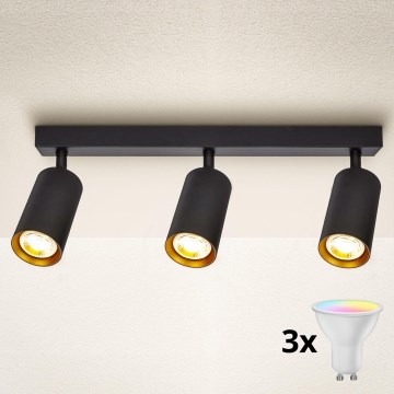 Brilagi - LED RGBW Stmívatelné bodové svítidlo SELE 3xGU10/4,8W/230V 3000K černá/zlatá + dálkové ovládání