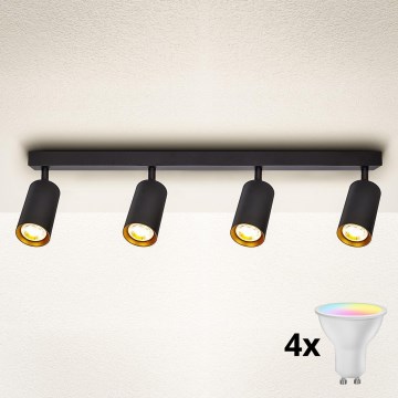 Brilagi - LED RGBW Stmívatelné bodové svítidlo SELE 4xGU10/4,8W/230V 3000K černá/zlatá + dálkové ovládání