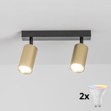 Brilagi - LED RGBW Stmívatelné bodové svítidlo SELE GOLDEN 2xGU10/4,8W/230V 3000K černá/zlatá + dálkové ovládání