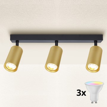 Brilagi - LED RGBW Stmívatelné bodové svítidlo SELE GOLDEN 3xGU10/4,8W/230V 3000K černá/zlatá + dálkové ovládání