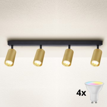 Brilagi - LED RGBW Stmívatelné bodové svítidlo SELE GOLDEN 4xGU10/6W/230V 3000K černá/zlatá + dálkové ovládání
