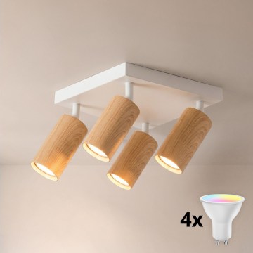 Brilagi - LED RGBW Stmívatelné bodové svítidlo SELE SQUARE 4xGU10/6,5W/230V 2700-6500K bílá/dekor dubu