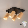 Brilagi - LED RGBW Stmívatelné bodové svítidlo SELE SQUARE 4xGU10/6,5W/230V 2700-6500K černá/dekor dubu