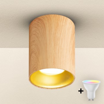 Brilagi - LED RGBW Stmívatelné bodové svítidlo TRINE 1xGU10/6W/230V 3000K dekor dubu + dálkové ovládání