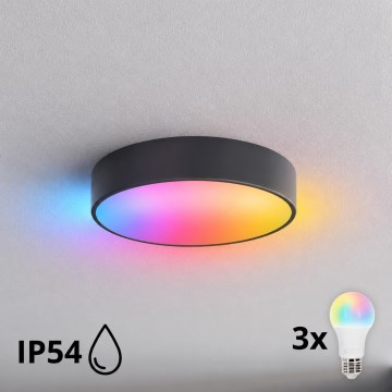 BRILAGI - LED RGBW Stmívatelné koupelnové stropní svítidlo CLARE 3xE27/12W/230V pr. 40 cm antracit IP54