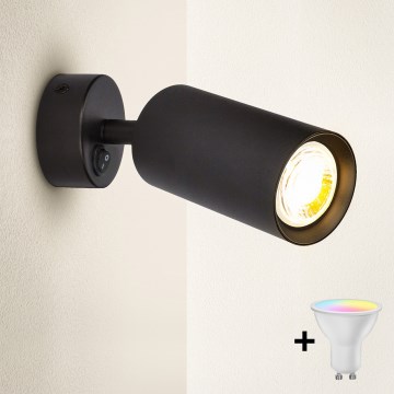Brilagi - LED RGBW Stmívatelné nástěnné bodové svítidlo s vypínačem SELE 1xGU10/4,8W/230V 3000K černá + dálkové ovládání
