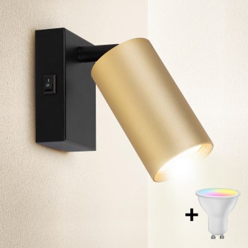 Brilagi - LED RGBW Stmívatelné nástěnné bodové svítidlo SELE 1xGU10/4,8W/230V 3000K černá/zlatá + dálkové ovládání