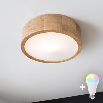 Brilagi - LED RGBW Stmívatelné stropní svítidlo CARVALHO 1xE27/9W/230V 2700-6500K Wi-Fi dub pr. 27,5 cm