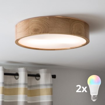 Brilagi - LED RGBW Stmívatelné stropní svítidlo CARVALHO 2xE27/9W/230V 2700-6500K Wi-Fi dub pr. 37,5 cm