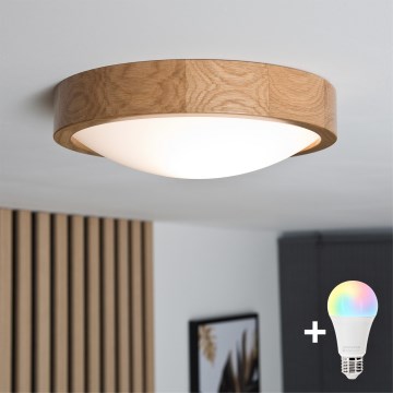 Brilagi - LED RGBW Stmívatelné stropní svítidlo CARVALHO SLIM 1xE27/9W/230V 2700-6500K Wi-Fi dub pr. 27 cm