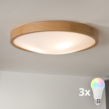Brilagi - LED RGBW Stmívatelné stropní svítidlo CARVALHO SLIM 3xE27/15W/230V 2700-6500K Wi-Fi dub pr. 47 cm