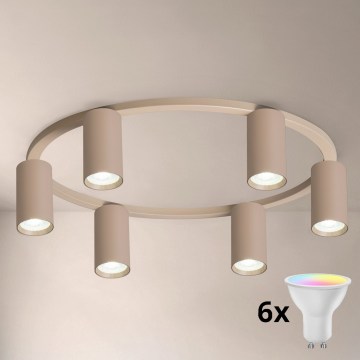 Brilagi - LED RGBW Stmívatelné stropní svítidlo SELE 6xGU10/6,5W/230V 2700-6500K béžová + dálkové ovládání
