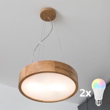 Brilagi - LED RGBW Stmívatelný lustr na lanku CARVALHO 2xE27/9W/230V 2700-6500K Wi-Fi dub pr. 37 cm