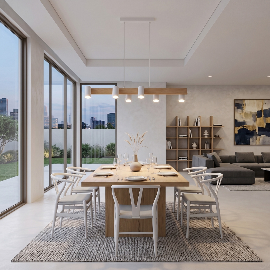 Brilagi - LED RGBW Stmívatelný lustr na lanku SELE 6xGU10/6,5W/230V 2700-6500K bílá/dekor dubu + dálkové ovládání