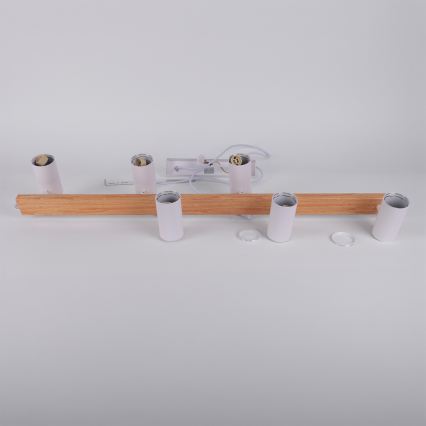 Brilagi - LED RGBW Stmívatelný lustr na lanku SELE 6xGU10/6,5W/230V 2700-6500K bílá/dekor dubu + dálkové ovládání