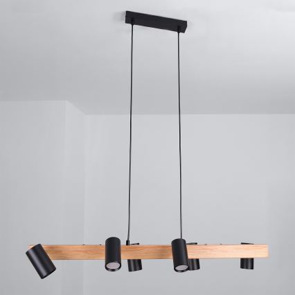 Brilagi - LED RGBW Stmívatelný lustr na lanku SELE 6xGU10/6,5W/230V 2700-6500K černá/dekor dubu + dálkové ovládání