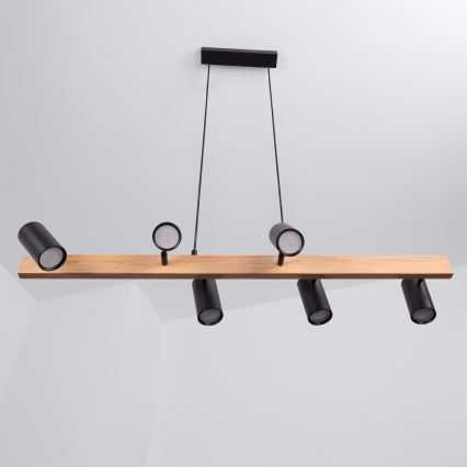Brilagi - LED RGBW Stmívatelný lustr na lanku SELE 6xGU10/6,5W/230V 2700-6500K černá/dekor dubu + dálkové ovládání