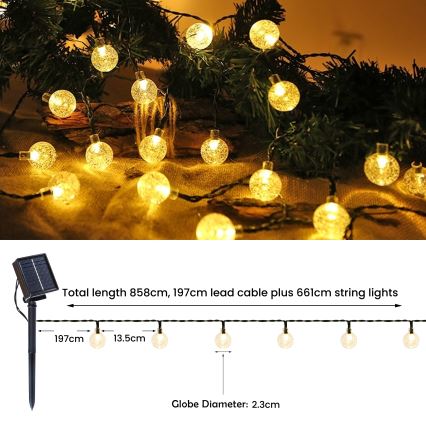 Brilagi - LED Solární dekorační řetěz BUBBLE 200xLED/8 funkcí 20m IP65 teplá bílá