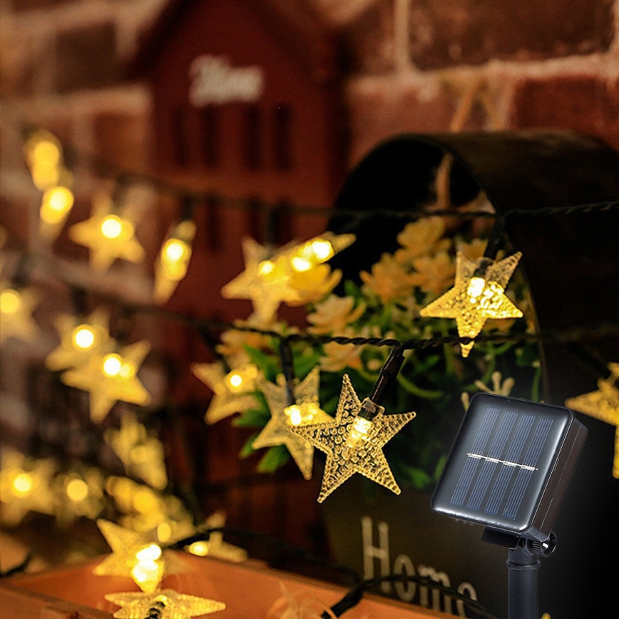 Brilagi - LED Solární dekorační řetěz STARS 50xLED/8 funkcí 7m IP65 teplá bílá 600 mAh