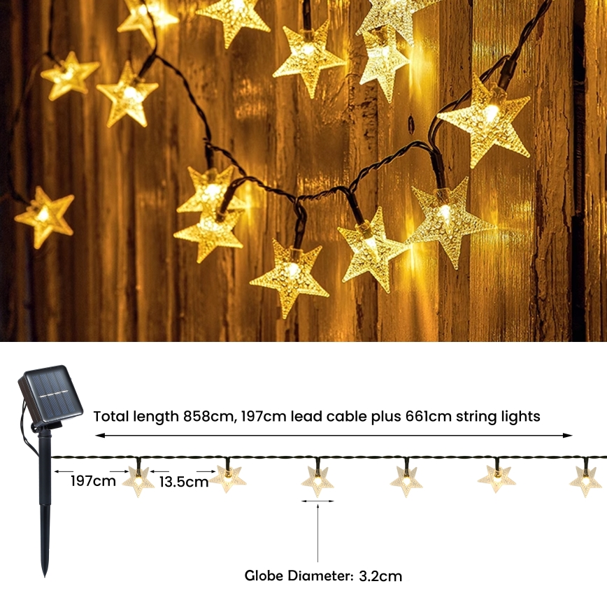 Brilagi - LED Solární dekorační řetěz STARS 50xLED/8 funkcí 7m IP65 teplá bílá 600 mAh