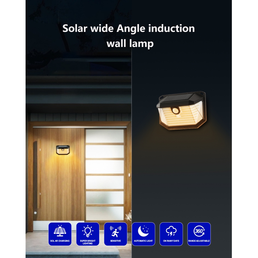 Brilagi - LED Solární nástěnné svítidlo se senzorem WALLIE LED/4W/5,5V 1200 mAh 3000K IP65