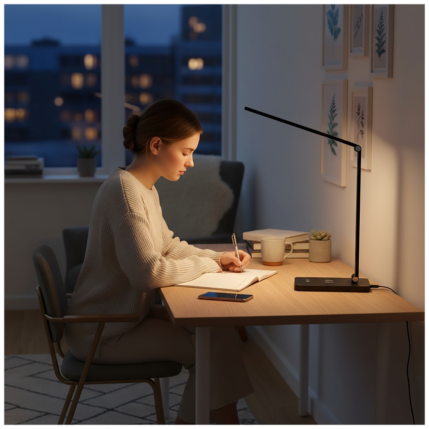 Brilagi - LED Stmívatelná dotyková stolní lampa s bezdrátovým nabíjením QI MODO CHARGE LED/7W/5V 3000/4000/6000K černá