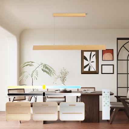 Brilagi - LED Stmívatelný lustr na lanku SLIMLINE LED/40W/230V 3000-6000K dekor dubu + dálkové ovládání