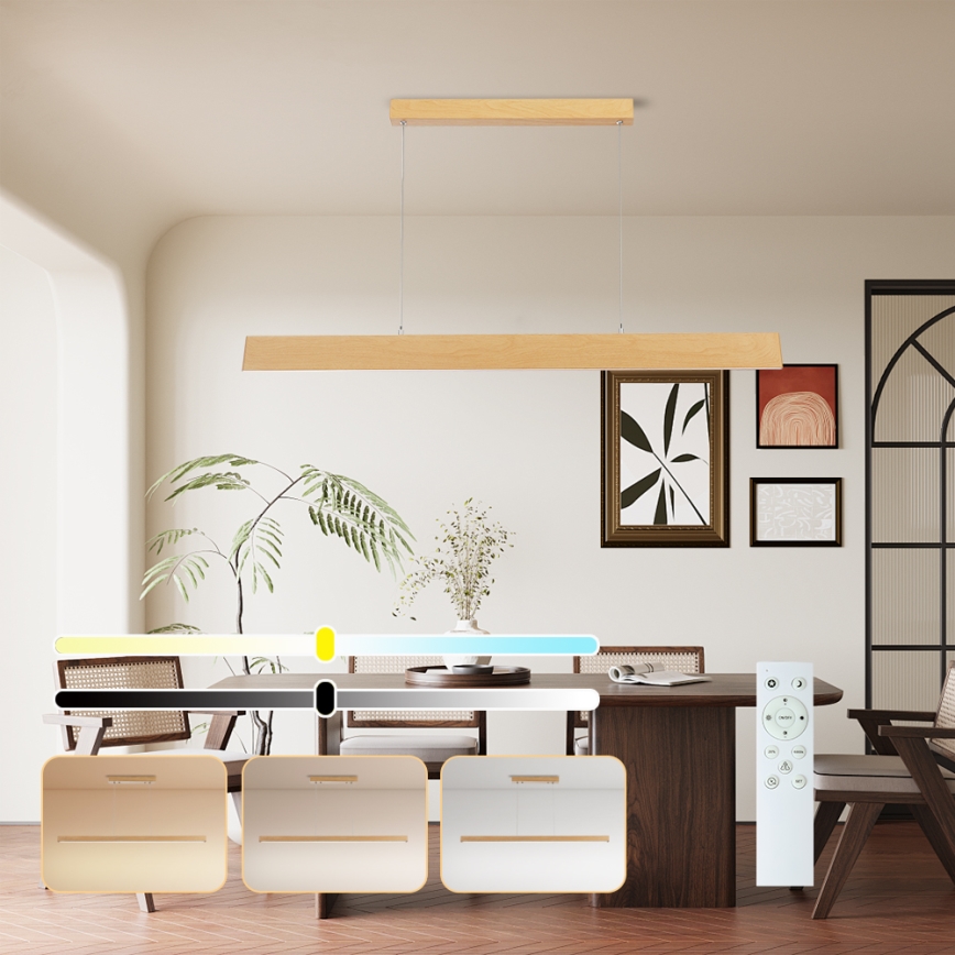 Brilagi - LED Stmívatelný lustr na lanku SLIMLINE LED/40W/230V 3000-6000K dekor dubu + dálkové ovládání